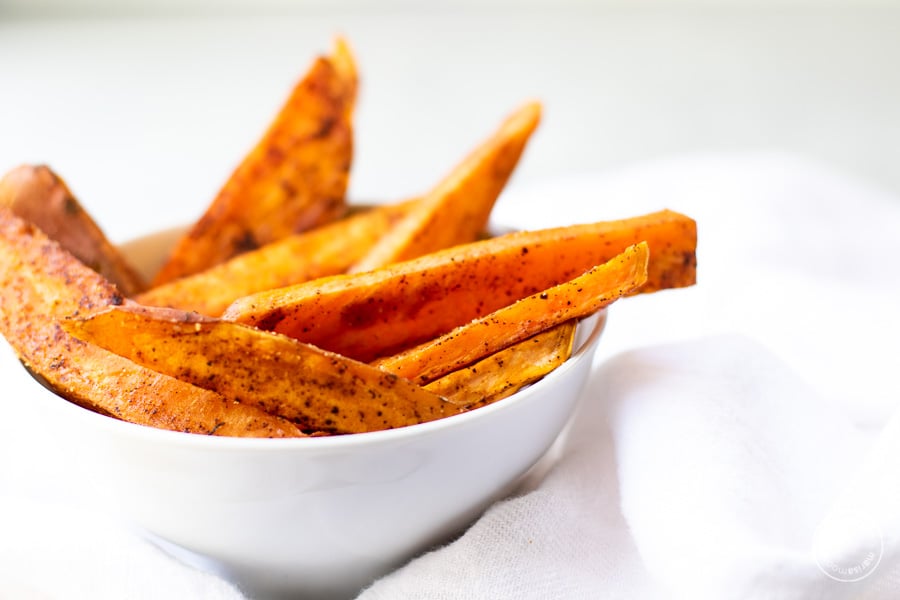 baked sweet potatoes in a bowl side