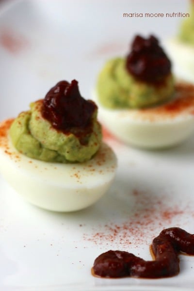 Harissa Avocado Deviled Eggs on marisamoore.com