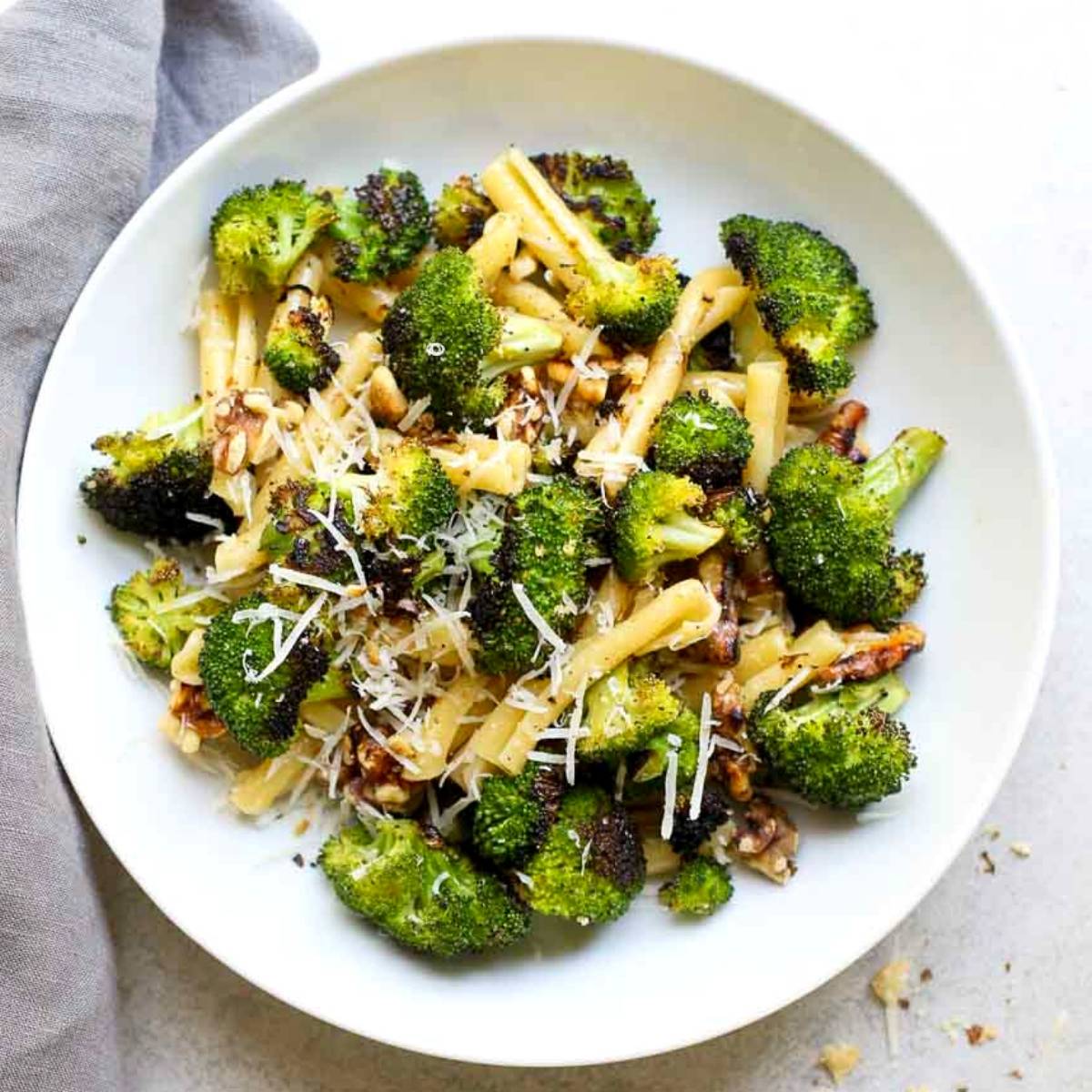 Roasted Broccoli and Walnut Pasta in a Bowl
