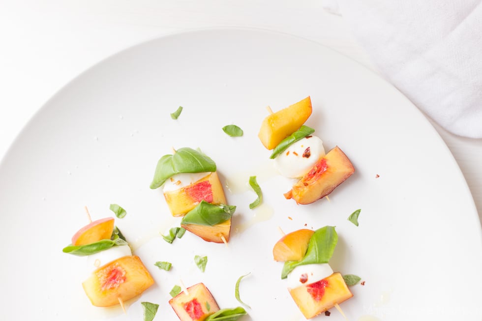 Fresh Peach Appetizer - Peach Basil Mozzarella Bites