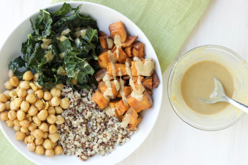 sweet potato bowls with kale and chickpeas