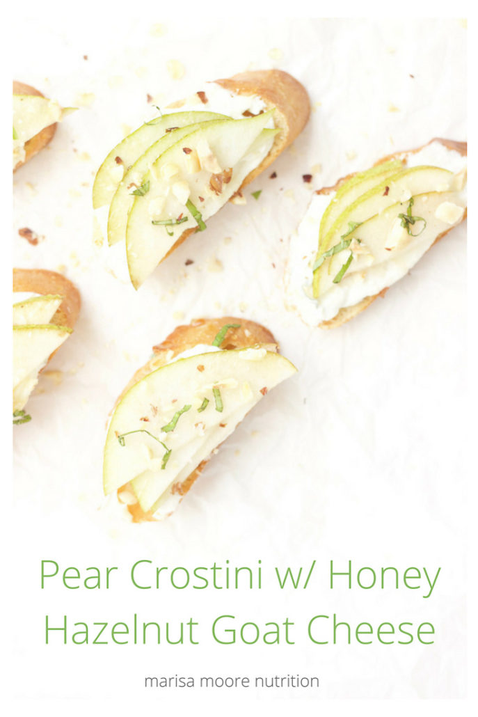 Pear Crostini with Honey Hazelnut Goat Cheese