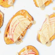 Apple Sweet Potato Toast with Maple Tahini Drizzle