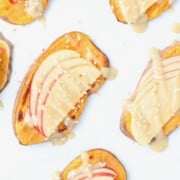 Apple Sweet Potato Toast with Maple Tahini Drizzle