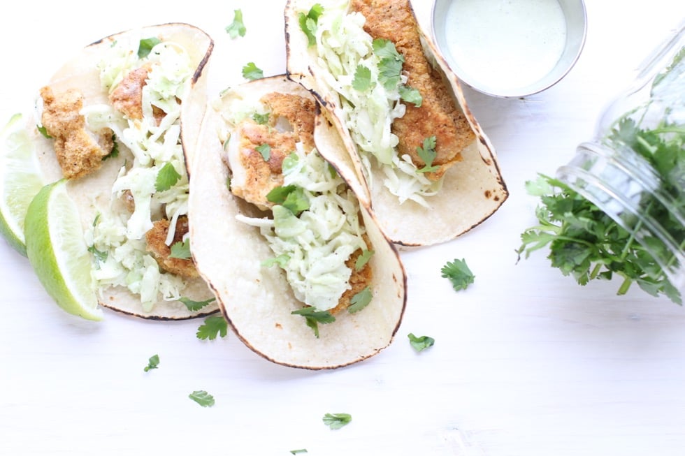 Crispy Cod Tacos with Honey Lime Cilantro Slaw