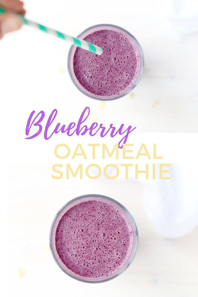 Blueberry Oatmeal Smoothie with a straw going in PIN