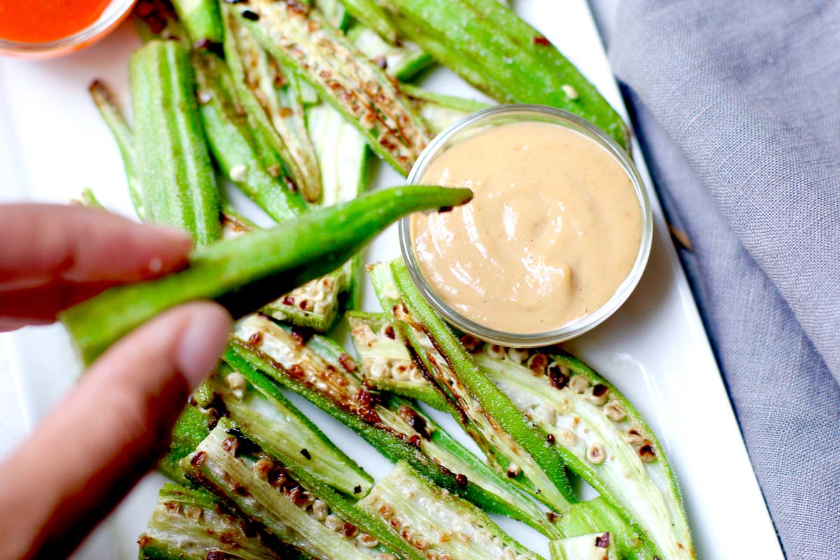 Spicy Roasted Okra Dipping