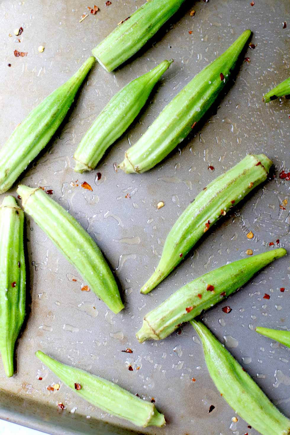 Spicy Roasted Okra w/ Peanut Sauce