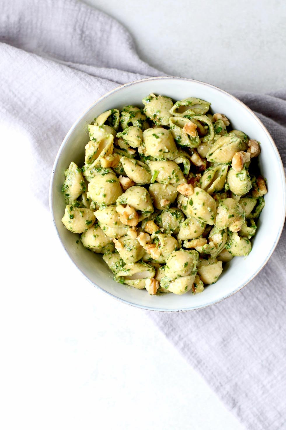 Chickpea Walnut Pesto Pasta Overhead