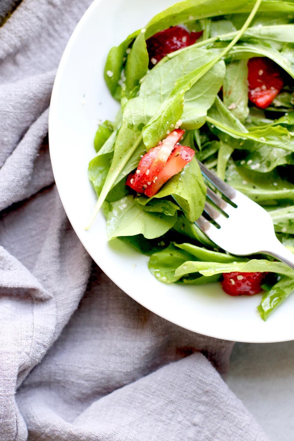 Strawberry Arugula Salad with Hemp Seed First Bite