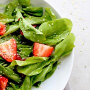 Strawberry Arugula Salad with Hemp Seed Lovely Close Up