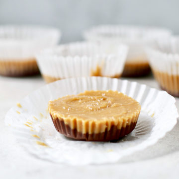 Almond Butter cup with muffin liner opened