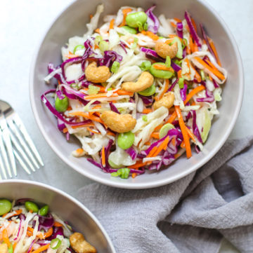 Crunchy Cabbage Cashew Salad in two bowls