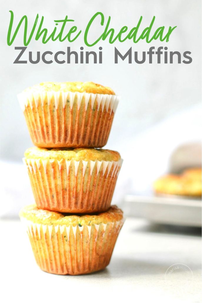 White Cheddar Zucchini Muffins Stacked
