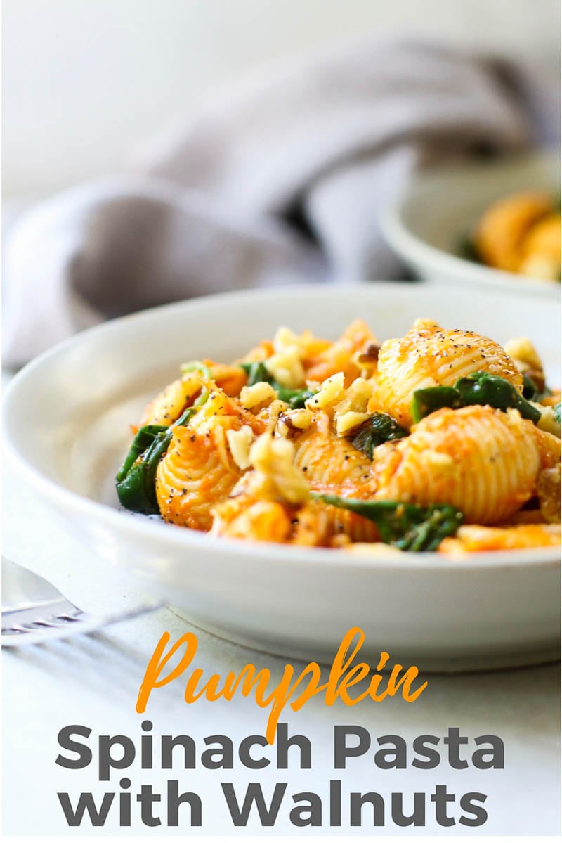 Pumpkin Pasta with Toasted Walnuts and Spinach