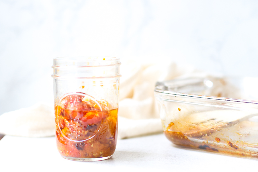 Roasted cherry tomatoes in a jar
