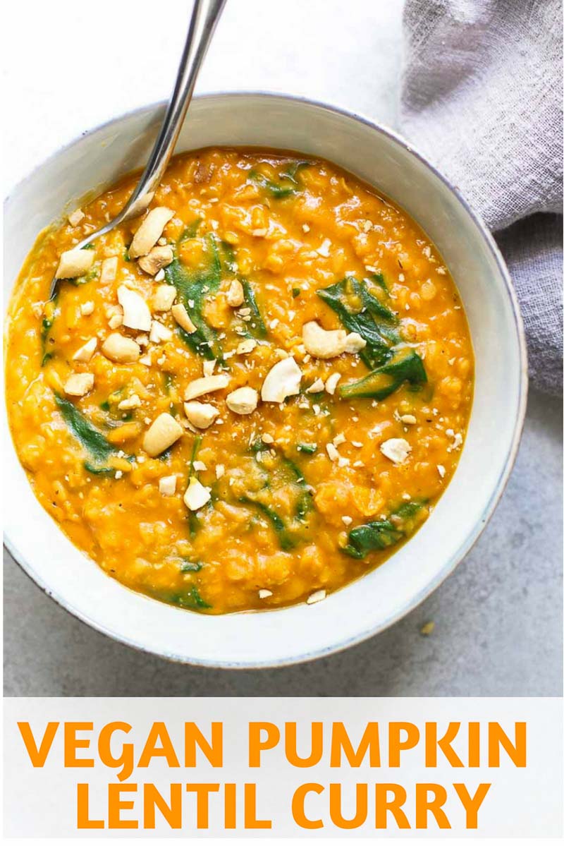 VEGAN Pumpkin Coconut Lentil Curry in a bowl