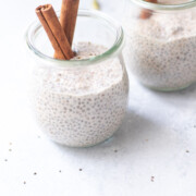 Collagen Chia Pudding in jars with cinnamon stick