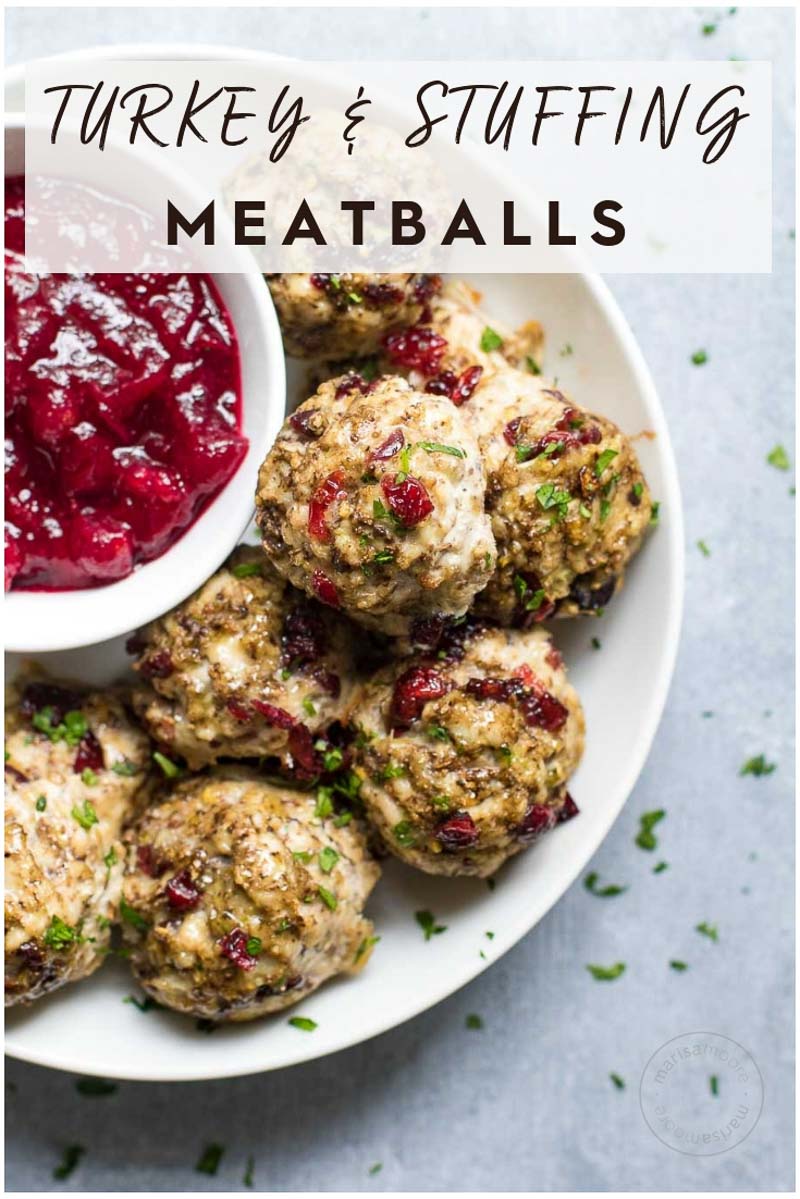 Turkey and Stuffing Meatballs in a bowl