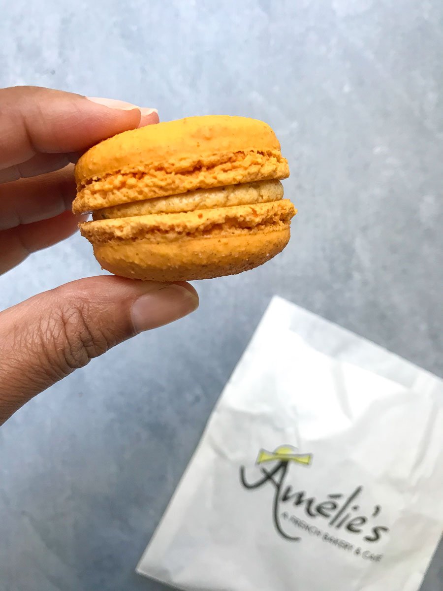 Amelie's Bakery Macaron in hand