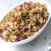 wild rice stuffing in a bowl