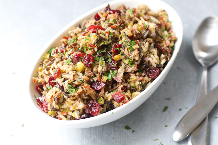wild rice stuffing in a bowl