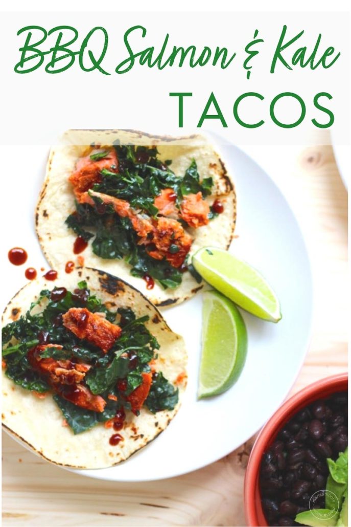 Barbeque Salmon and Kale Tacos on a plate