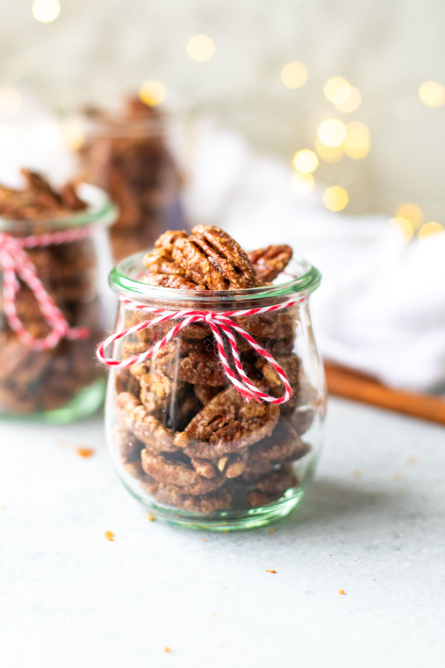 candied pecans in jars