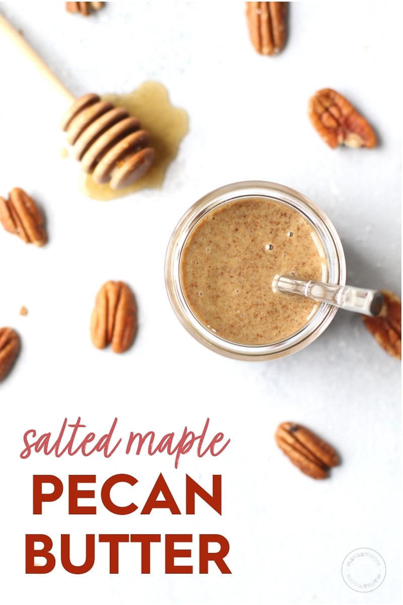 pecan butter with pecans around jar