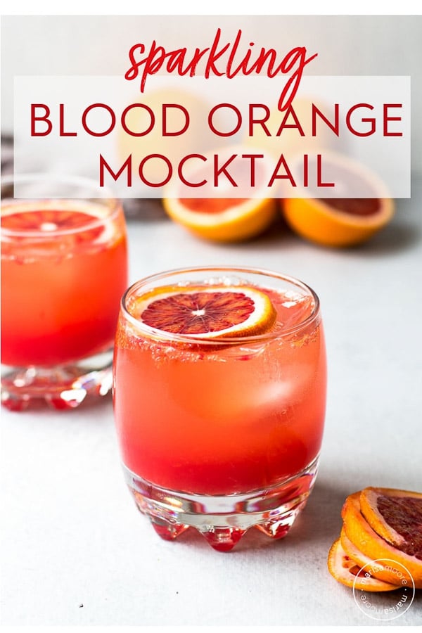 sparkling blood orange mocktail in two glasses PIN