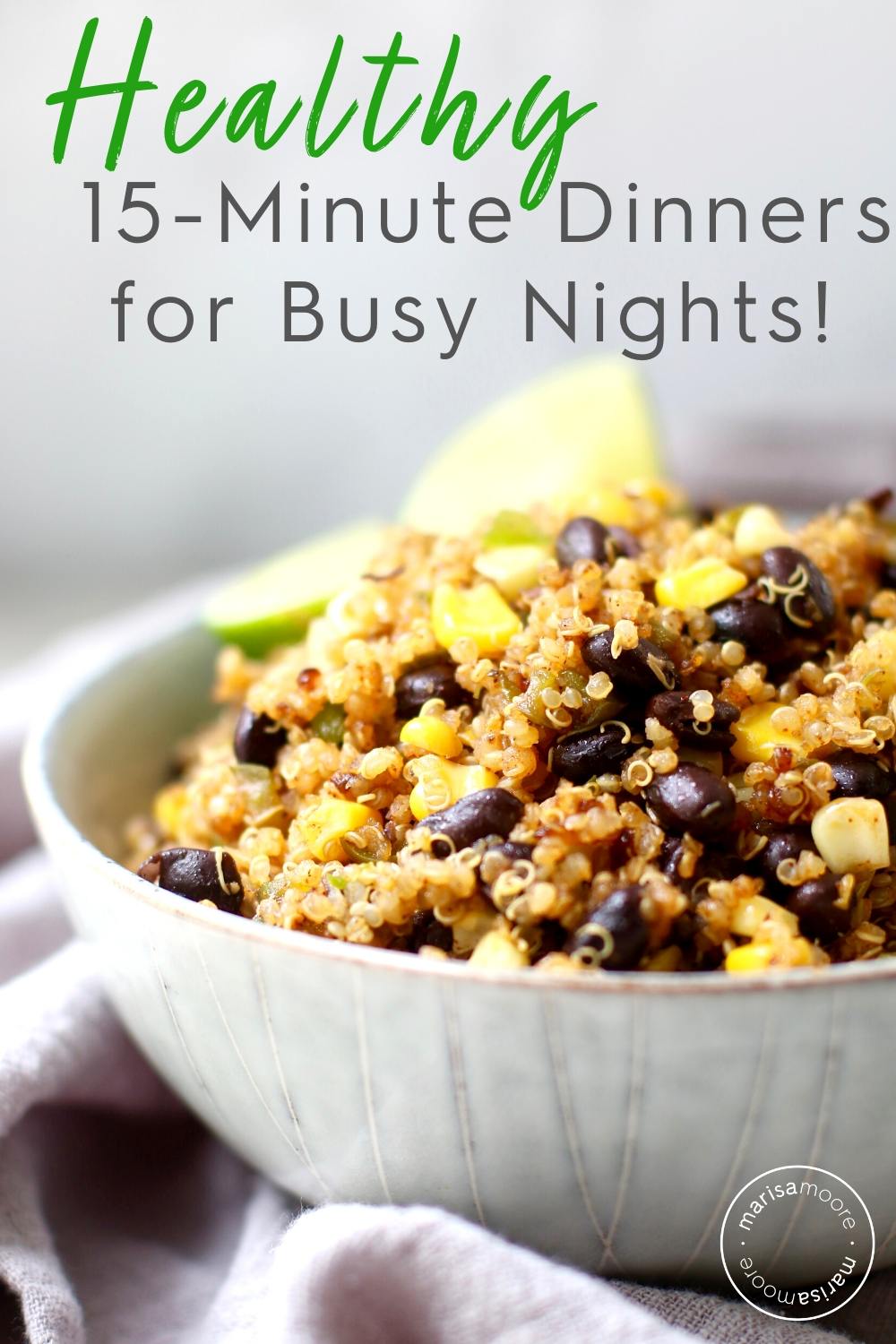 Bowl of quinoa with black beans and corn