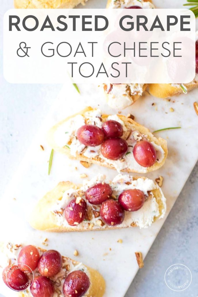 Grape and Goat Cheese Toast on white board