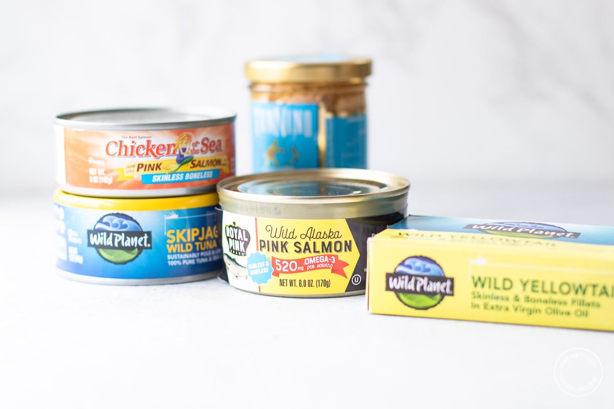 cans of salmon, sardines and tuna