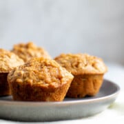 Pear muffins on a blue plate