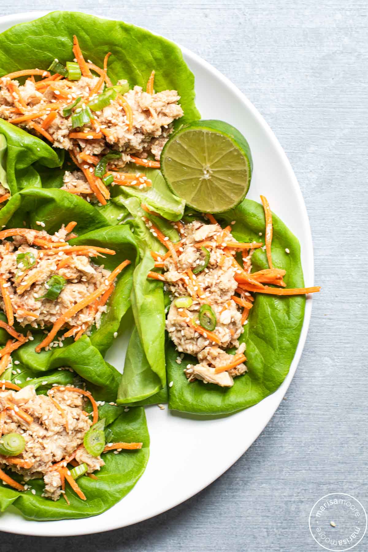 Tuna Lettuce cups on white plate