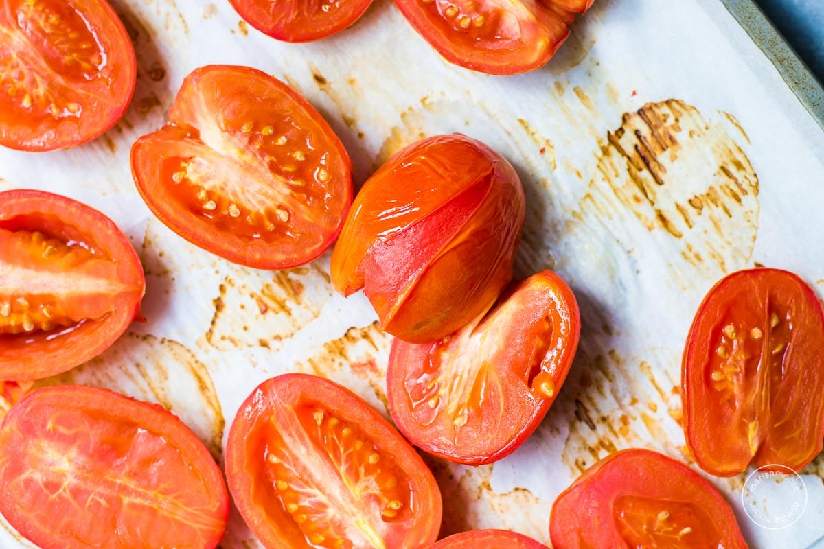 roasted tomatoes on parchment