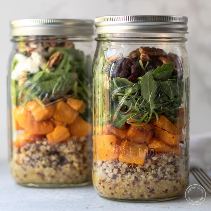 Fall Mason Jar Salad in two quart jars