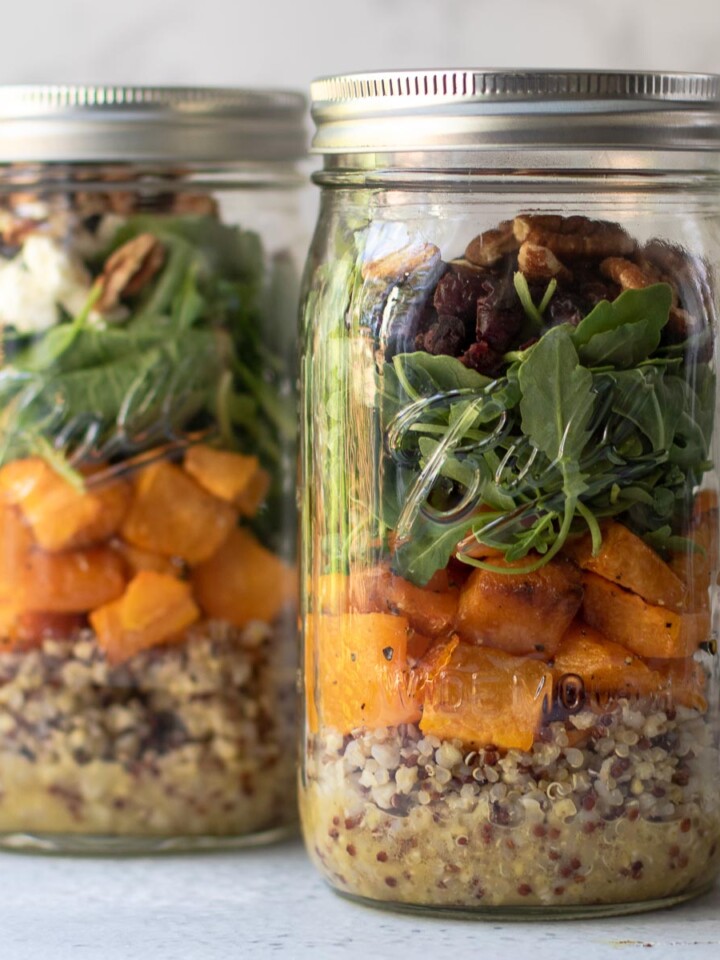 Fall Mason Jar Salad in two quart jars
