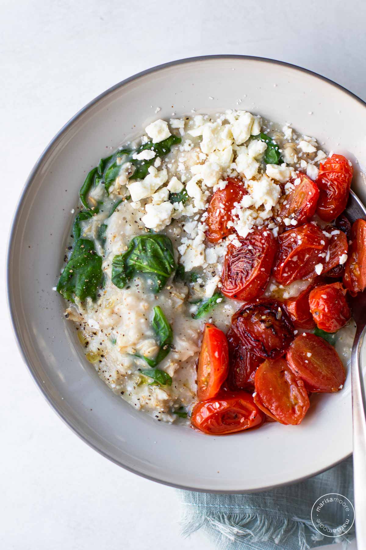 Savory Spinach, Tomato, Feta Oats - Marisa Moore Nutrition