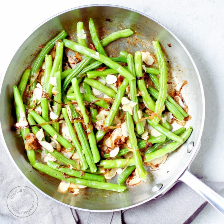 Green beans in saute pan.